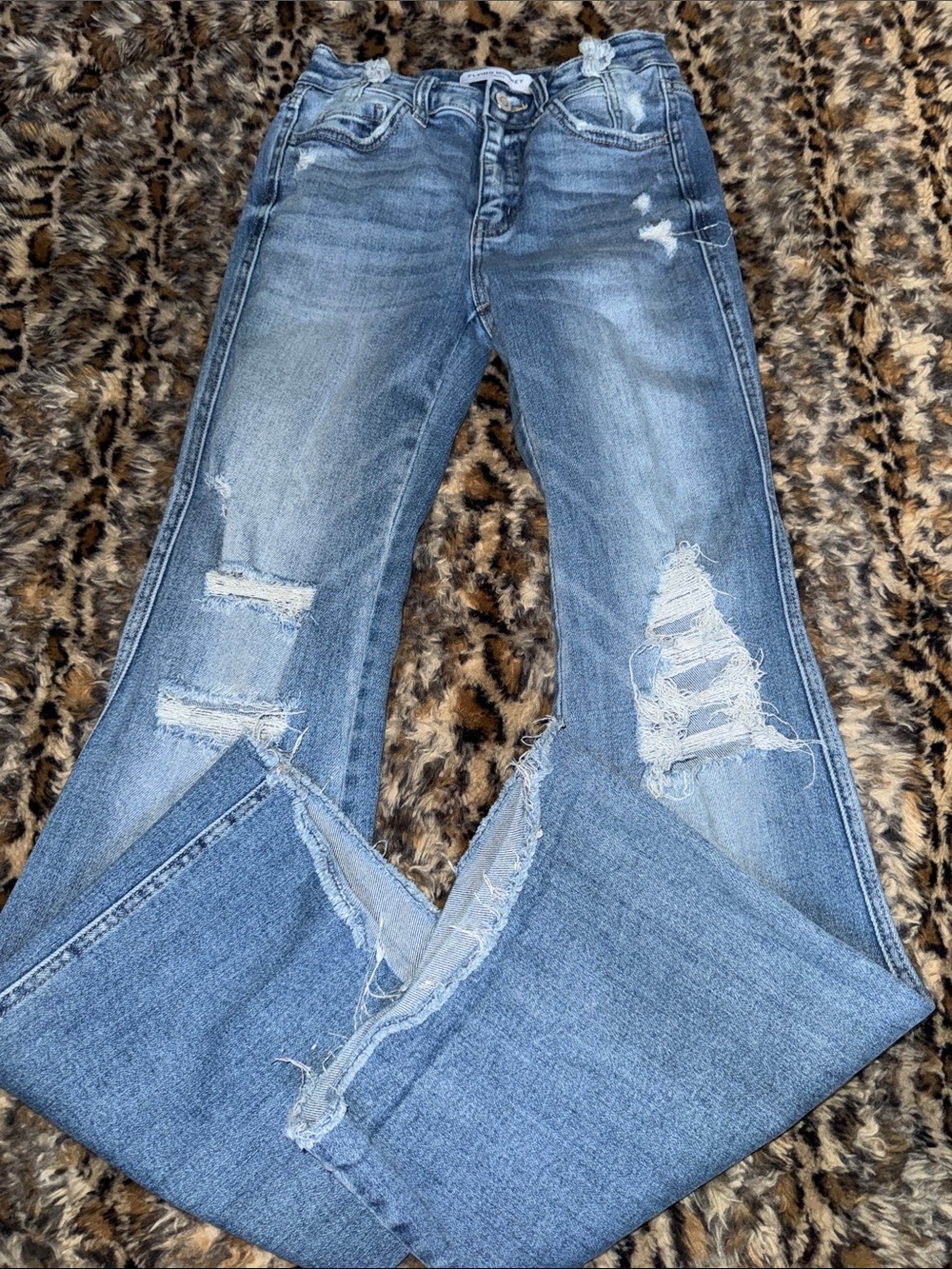 Girls Flying Monkey Distressed Blue Jeans - Classic Mid Wash